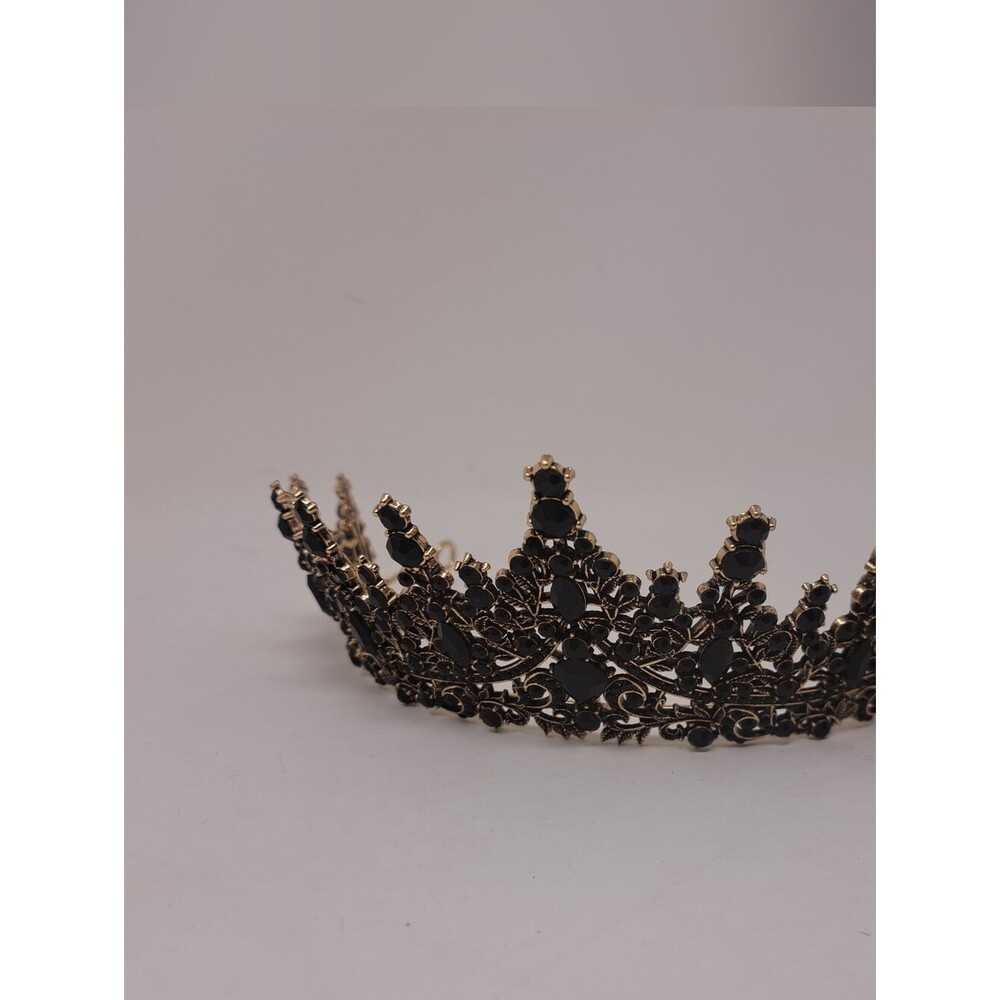 Vintage Women's Crown Costume Jewelry Rhinestone Metal Victorian Royal Black - Picture 7 of 13